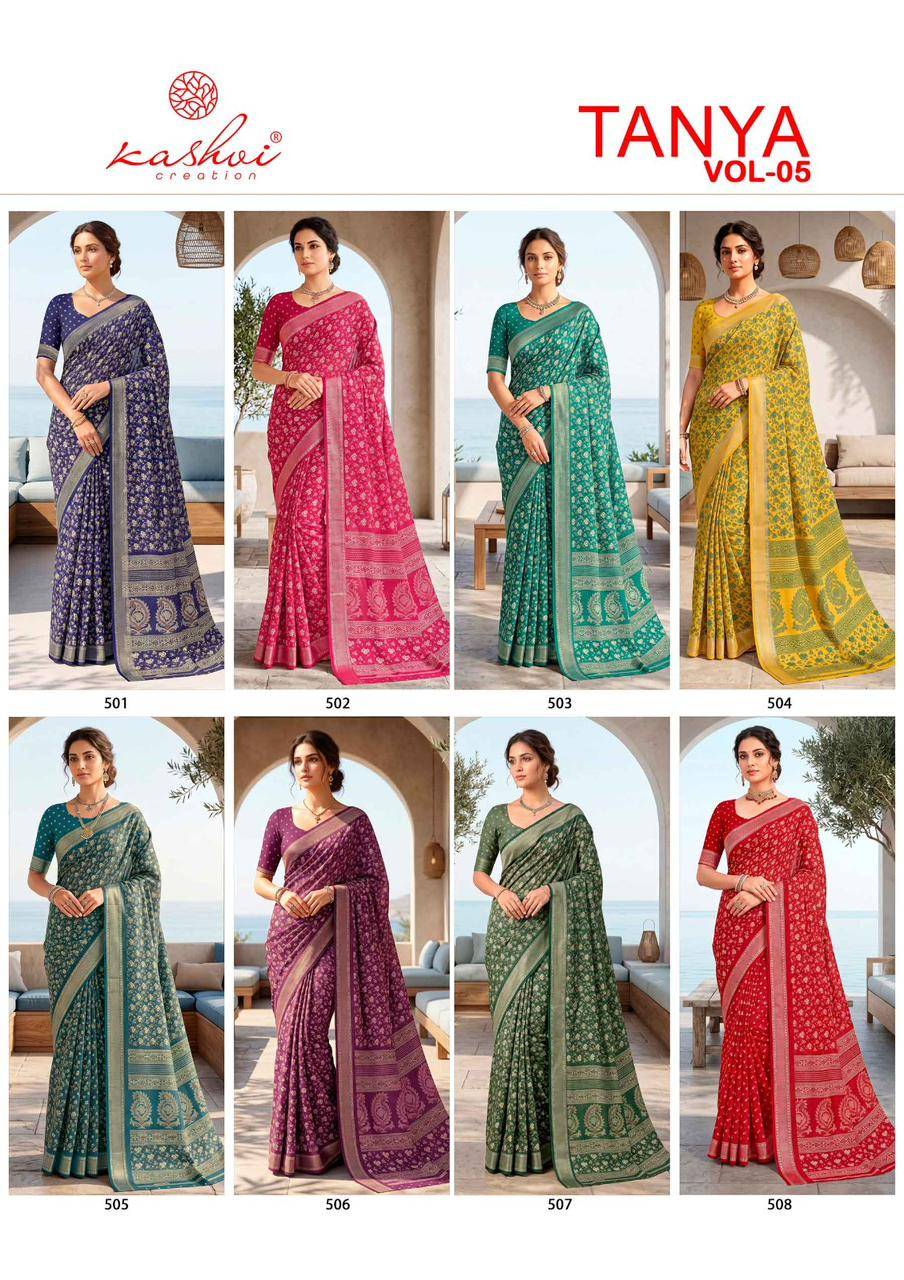 TANYA VOL 5 By KASHVI CREATION 501 To 508 SERIES  Indian Traditional Wear DULL MOSS VISCOSE sarees At Wholesale Price